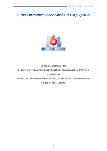 Miniature Métropole Télévision (Groupe M6) Rapport financier 2016