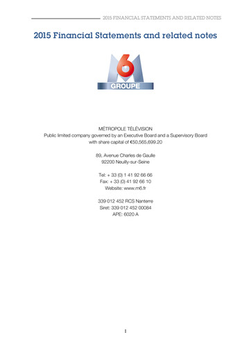 Vorschaubild Métropole Télévision (Groupe M6) Finanzmitteilung 2015