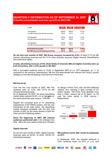 Miniature Métropole Télévision (Groupe M6) Rapport trimestriel 2007-q3