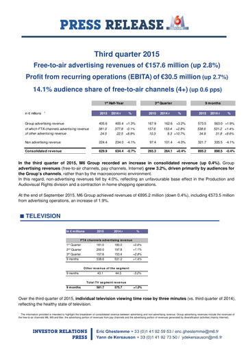 Miniature Métropole Télévision (Groupe M6) Rapport trimestriel 2015-q3
