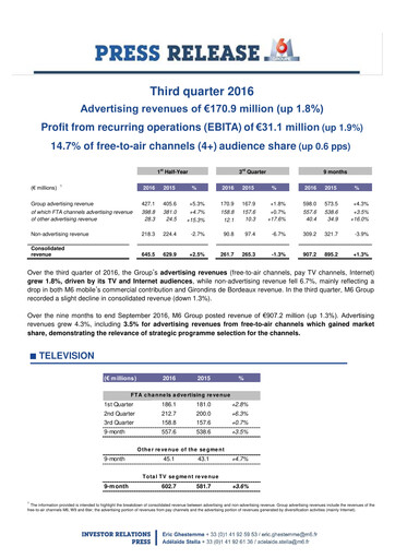 Miniature Métropole Télévision (Groupe M6) Rapport trimestriel 2016-q3