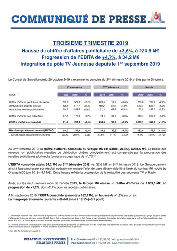 Thumbnail Métropole Télévision (Groupe M6) Quarterly Report 2019-q3
