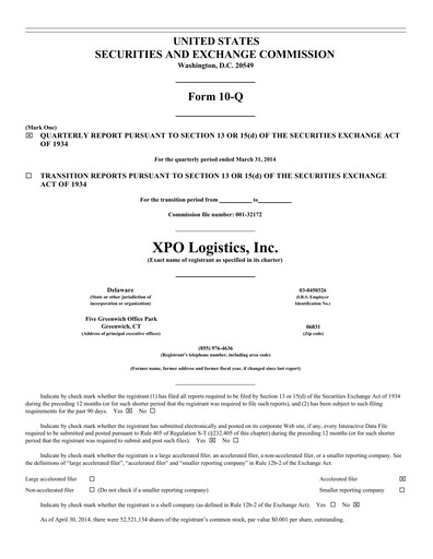 Thumbnail XPO Logistics Quarterly Report 2014-q1