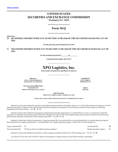 Thumbnail XPO Logistics Quarterly Report 2014-q2