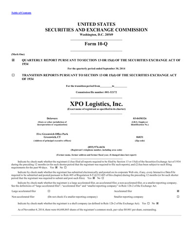 Thumbnail XPO Logistics Quarterly Report 2014-q3