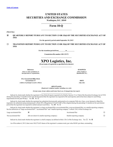 Thumbnail XPO Logistics Quarterly Report 2015-q3