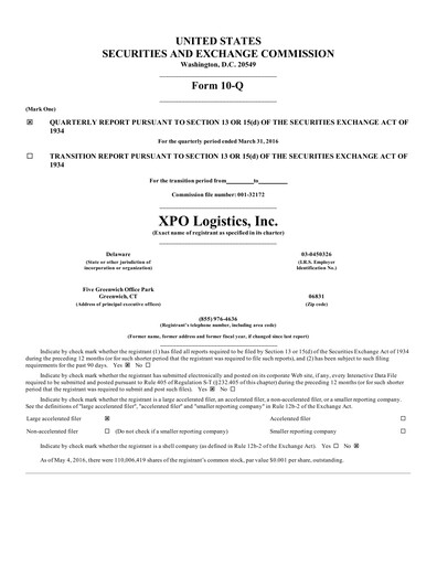 Thumbnail XPO Logistics Quarterly Report 2016-q1