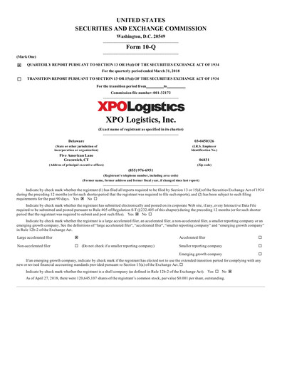 Thumbnail XPO Logistics Quarterly Report 2018-q1