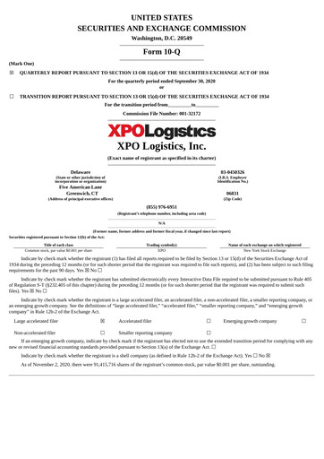 Thumbnail XPO Logistics Quarterly Report 2020-q3