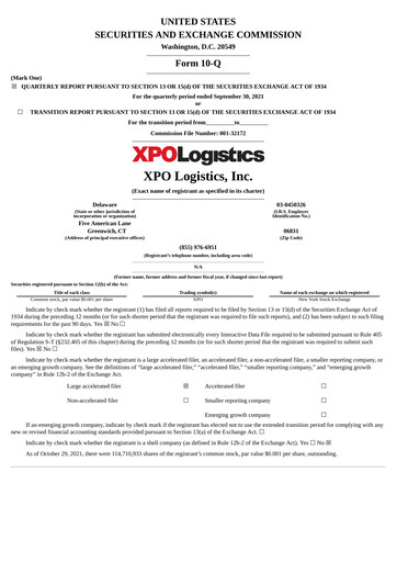 Thumbnail XPO Logistics Quarterly Report 2021-q3
