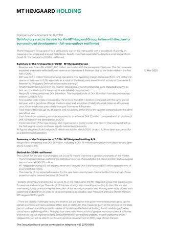 Thumbnail MT Højgaard Holding Quarterly Report 2020-q1