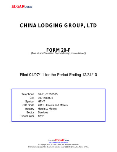 Vorschaubild H World Group Limited Jahresbericht 2010