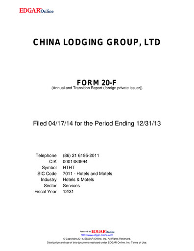 Vorschaubild H World Group Limited Jahresbericht 2013