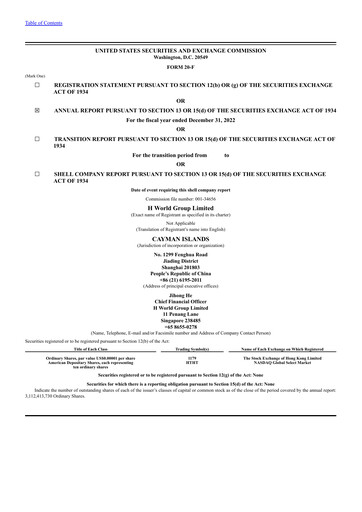 Vorschaubild H World Group Limited Jahresbericht 2022