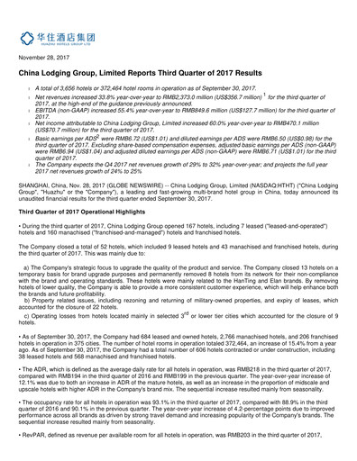 Miniature H World Group Limited Rapport trimestriel 2017-q3
