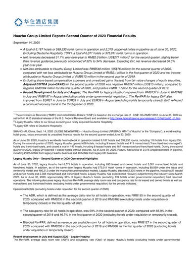 Miniature H World Group Limited Rapport trimestriel 2020-q2