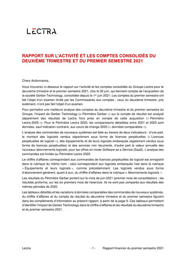 Thumbnail Lectra SA Half-year Report 2021-h1