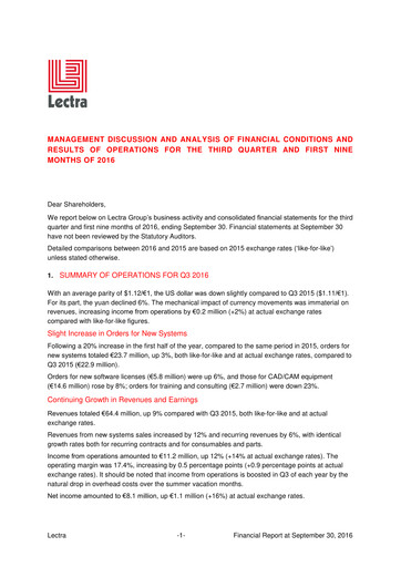 Thumbnail Lectra SA Quarterly Report 2016-q3