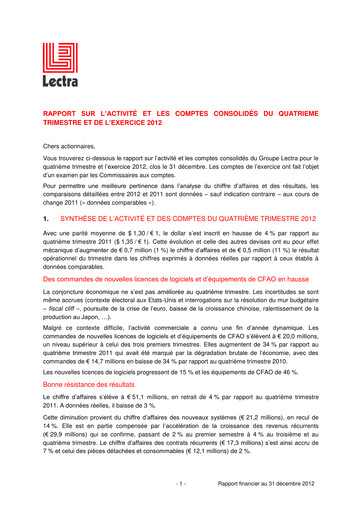 Thumbnail Lectra SA Quarterly Report 2012-q4