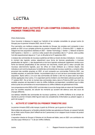 Thumbnail Lectra SA Quarterly Report 2022-q1