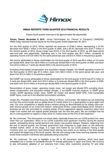 Vorschaubild Himax Technologies Quartalsbericht 2010-q3