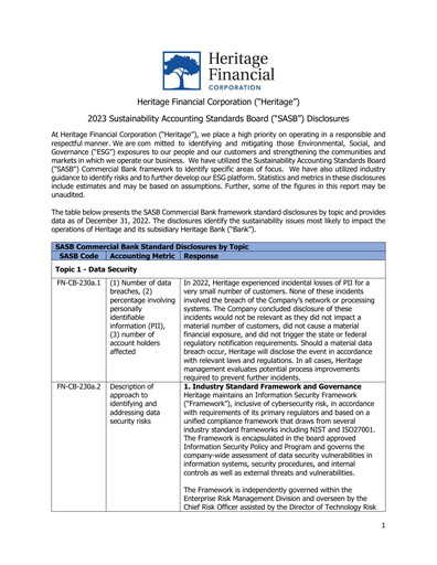 Thumbnail Heritage Financial ESG Report 2022