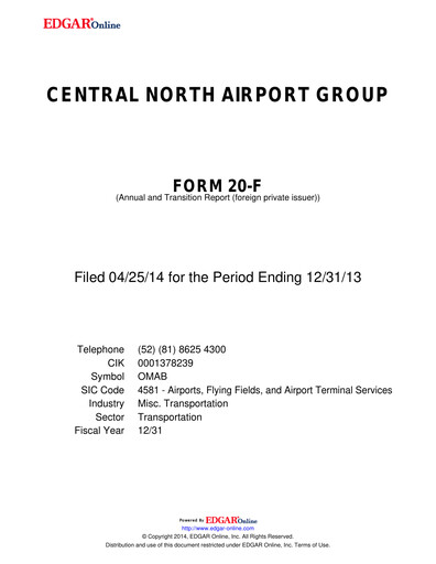Miniature Grupo Aeroportuario Centro Norte
 Rapport annuel 2013