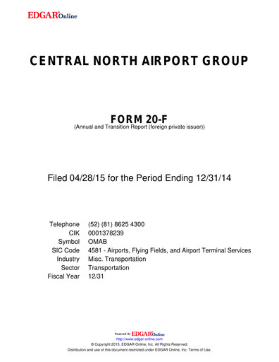 Miniature Grupo Aeroportuario Centro Norte
 Rapport annuel 2014