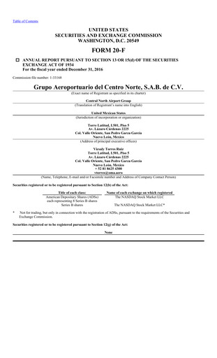 Miniature Grupo Aeroportuario Centro Norte
 Rapport annuel 2016