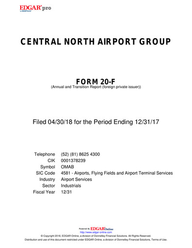Miniature Grupo Aeroportuario Centro Norte
 Rapport annuel 2017