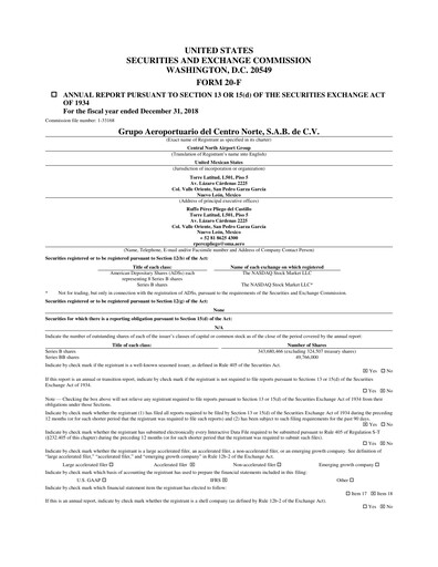 Miniature Grupo Aeroportuario Centro Norte
 Rapport annuel 2018