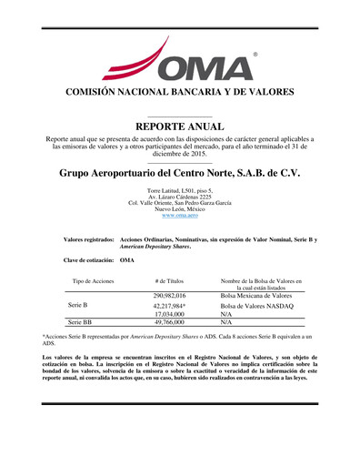 Miniature Grupo Aeroportuario Centro Norte
 Rapport annuel 2015
