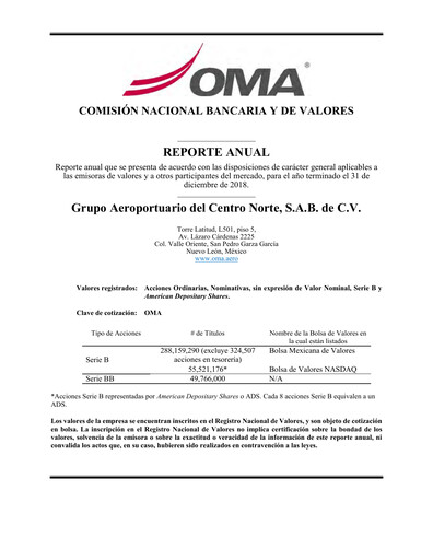 Miniature Grupo Aeroportuario Centro Norte
 Rapport annuel 2018