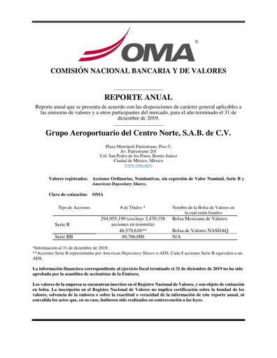 Miniature Grupo Aeroportuario Centro Norte
 Rapport annuel 2019
