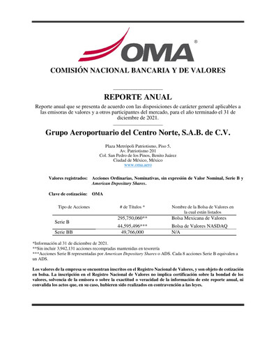 Miniature Grupo Aeroportuario Centro Norte
 Rapport annuel 2021