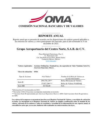 Miniature Grupo Aeroportuario Centro Norte
 Rapport annuel 2023