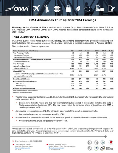 Thumbnail Grupo Aeroportuario Centro Norte
 Quarterly Report 2014-q3