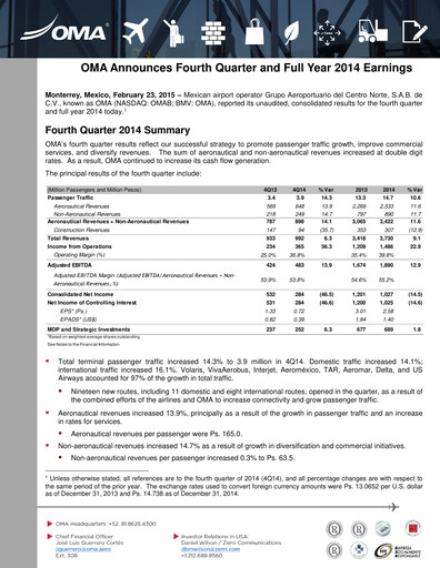 Thumbnail Grupo Aeroportuario Centro Norte
 Quarterly Report 2014-q4