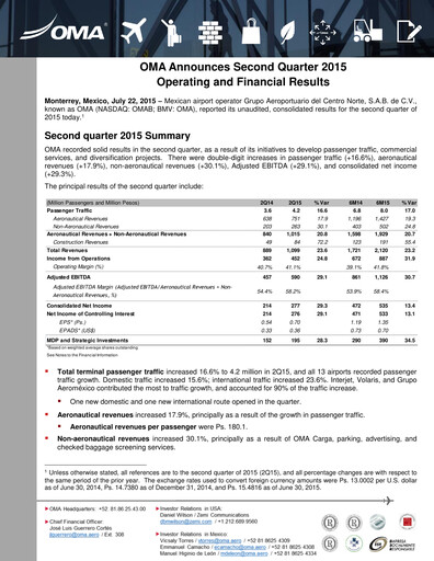 Thumbnail Grupo Aeroportuario Centro Norte
 Quarterly Report 2015-q2