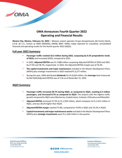 Thumbnail Grupo Aeroportuario Centro Norte
 Quarterly Report 2022-q4