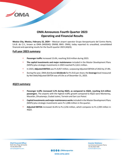 Thumbnail Grupo Aeroportuario Centro Norte
 Quarterly Report 2023-q4