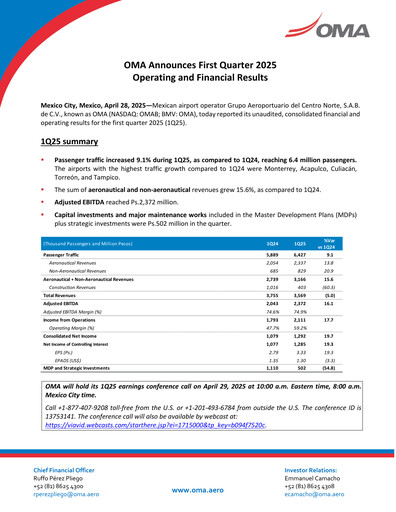 Thumbnail Grupo Aeroportuario Centro Norte
 Quarterly Report 2025-q1