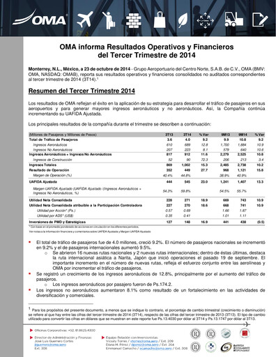 Thumbnail Grupo Aeroportuario Centro Norte
 Quarterly Report 2014-q3