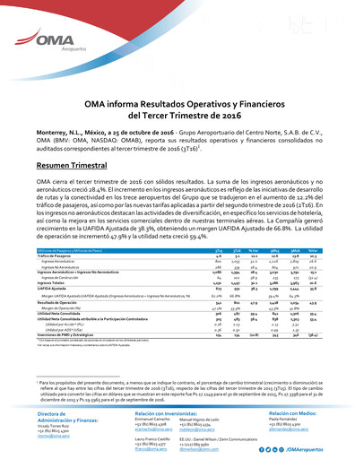 Miniature Grupo Aeroportuario Centro Norte
 Rapport trimestriel 2016-q3
