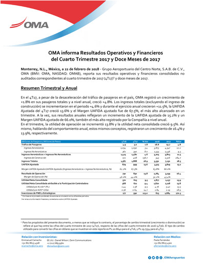 Thumbnail Grupo Aeroportuario Centro Norte
 Quarterly Report 2017-q4