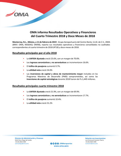 Thumbnail Grupo Aeroportuario Centro Norte
 Quarterly Report 2018-q4