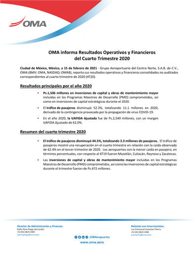 Miniature Grupo Aeroportuario Centro Norte
 Rapport trimestriel 2020-q4