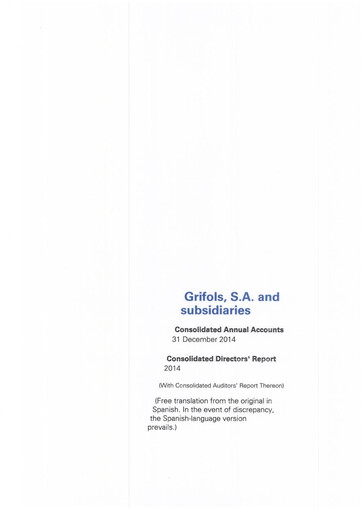 Miniature Grifols Rapport annuel 2014