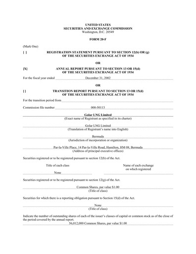 Thumbnail Golar LNG
 Annual Report 2002