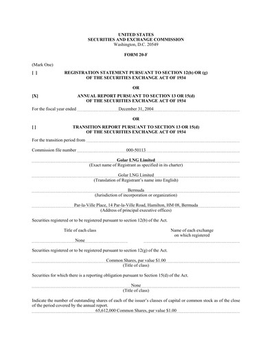 Thumbnail Golar LNG
 Annual Report 2004